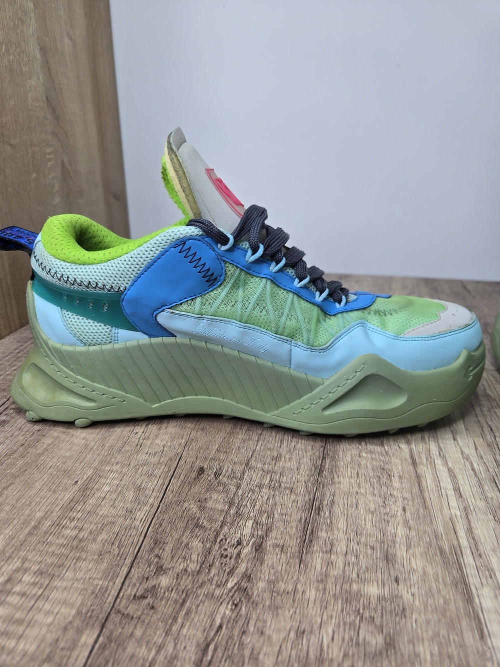 OffWhite Odsy 1000  Green Leather Mesh and Rubber Lace Up Sneakers Size 42 - Picture 7 of 13
